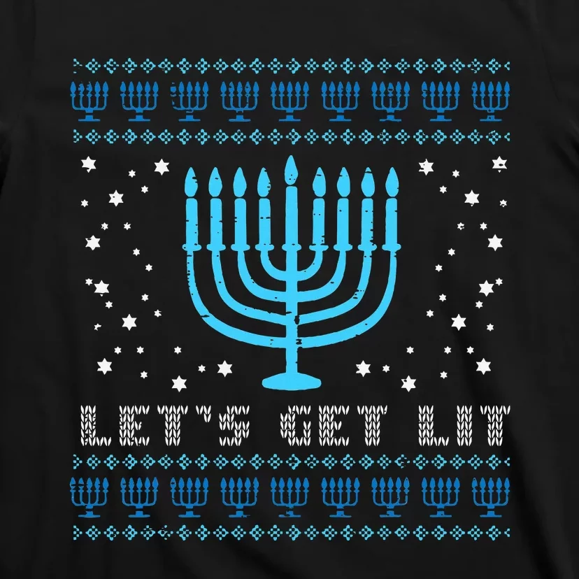 Lets Get Lit Ugly Hanukkah Menorah Chanukah Jew T-Shirt