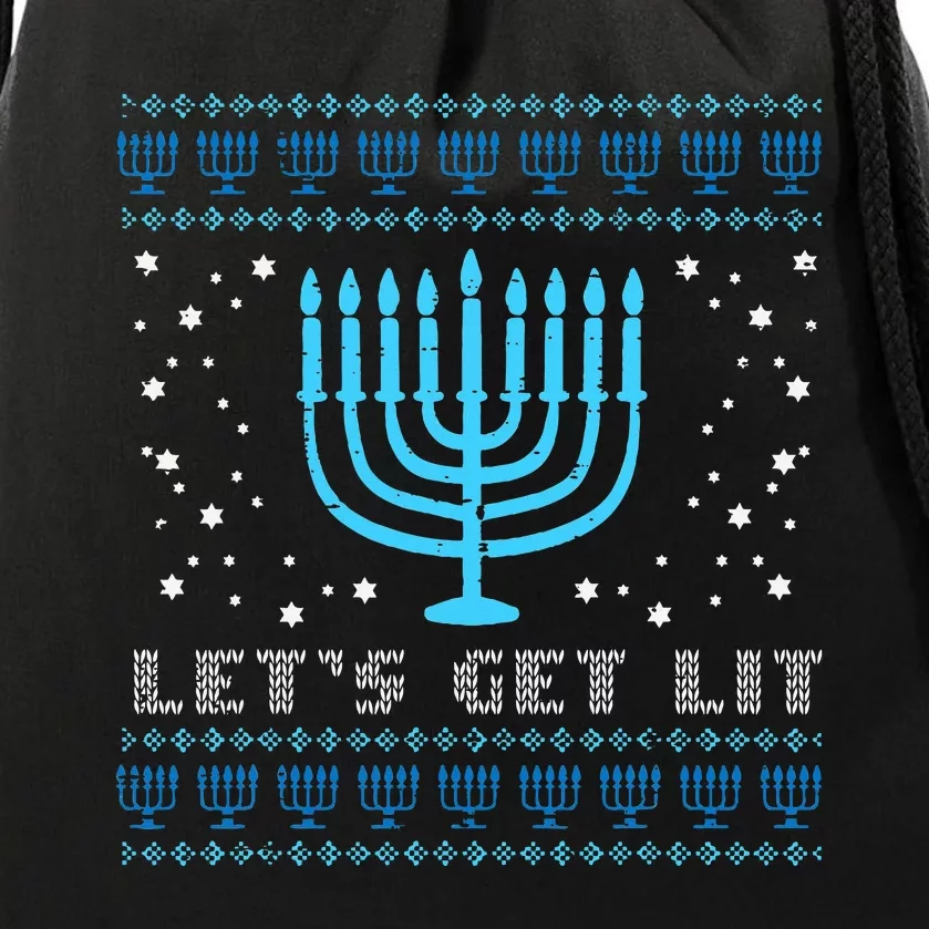 Lets Get Lit Ugly Hanukkah Menorah Chanukah Jew Drawstring Bag