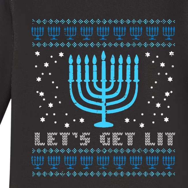 Lets Get Lit Ugly Hanukkah Menorah Chanukah Jew Baby Long Sleeve Bodysuit