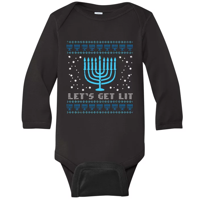 Lets Get Lit Ugly Hanukkah Menorah Chanukah Jew Baby Long Sleeve Bodysuit