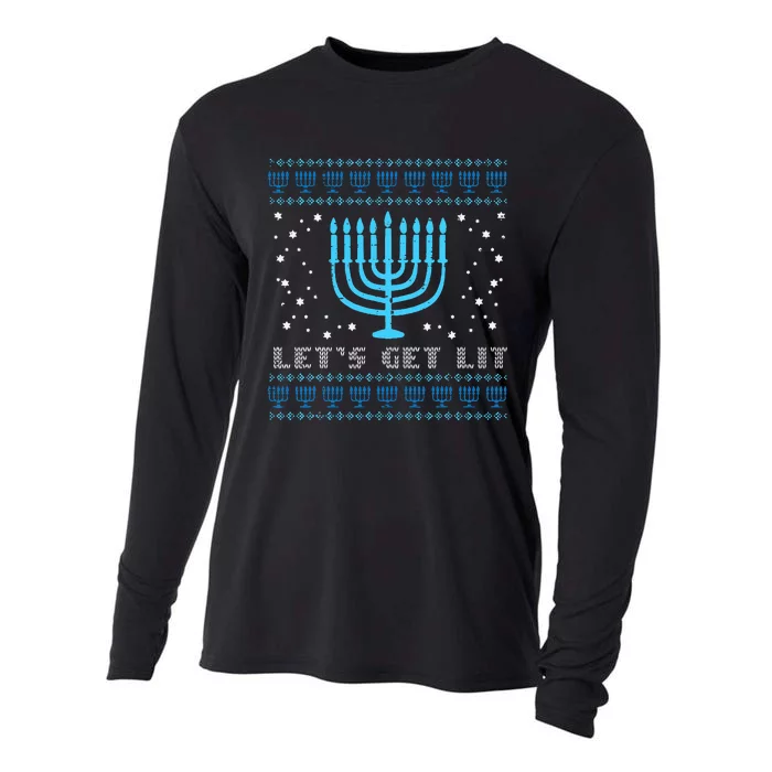 Lets Get Lit Ugly Hanukkah Menorah Chanukah Jew Cooling Performance Long Sleeve Crew