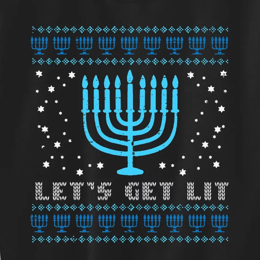 Lets Get Lit Ugly Hanukkah Menorah Chanukah Jew Kids Sweatshirt