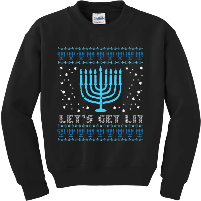 Lets Get Lit Ugly Hanukkah Menorah Chanukah Jew Kids Sweatshirt