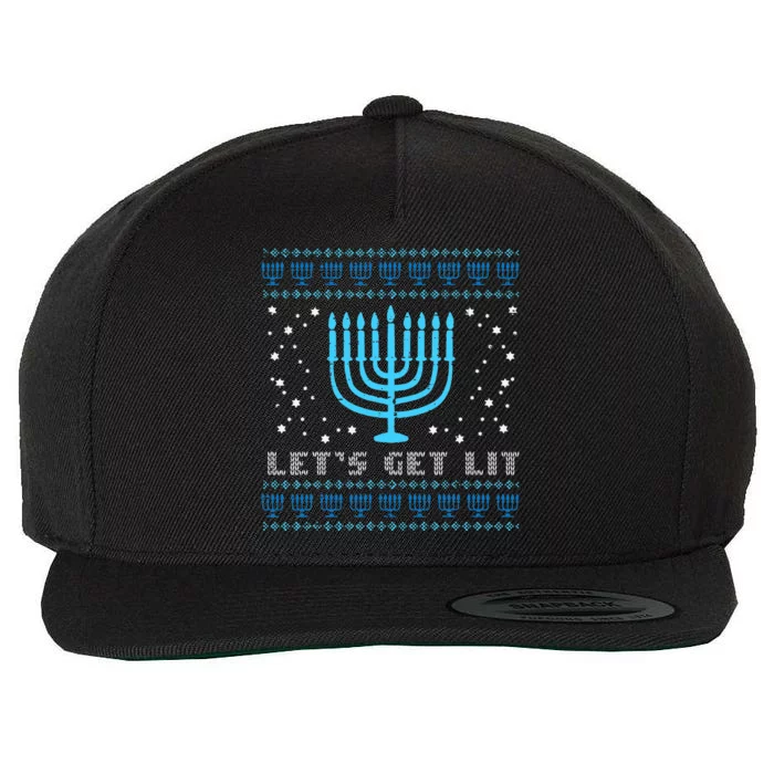 Lets Get Lit Ugly Hanukkah Menorah Chanukah Jew Wool Snapback Cap