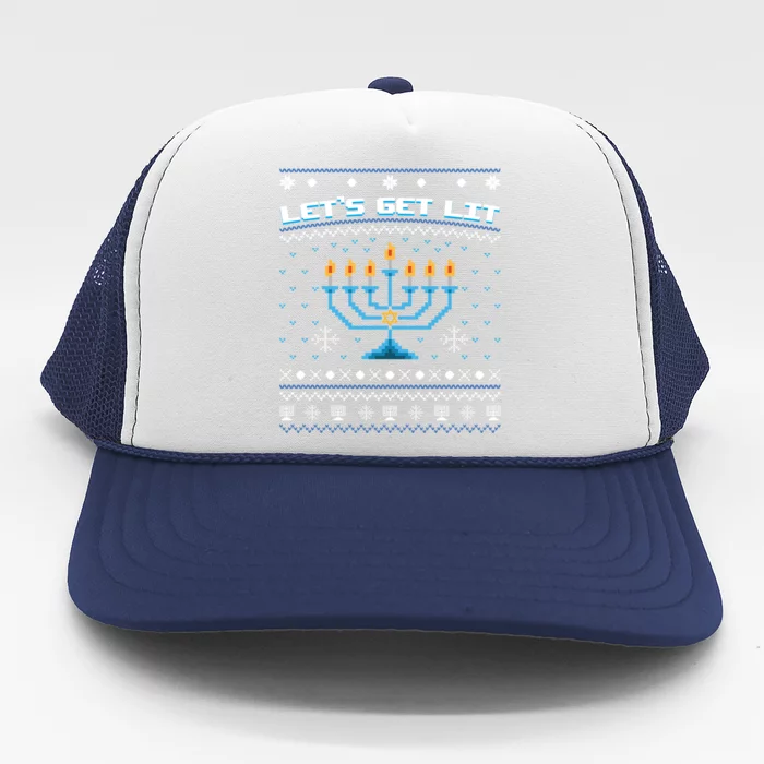 LetS Get Lit Jewish Ugly Christmas Sweater Orah Hanukkah Gift Trucker Hat