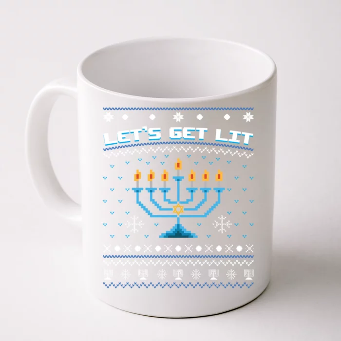 LetS Get Lit Jewish Ugly Christmas Sweater Orah Hanukkah Gift Front & Back Coffee Mug