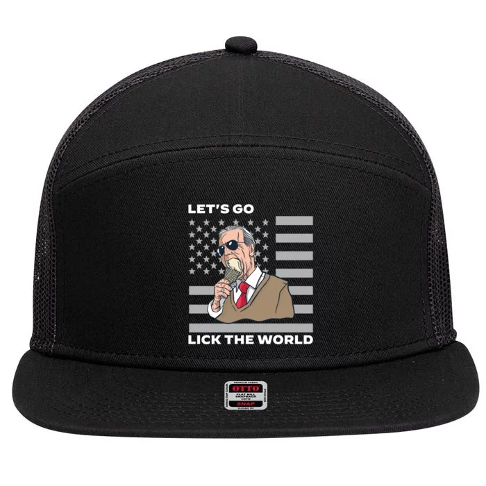 Lets Go Lick The World Joe Biden Ice Cream American Flag 7 Panel Mesh Trucker Snapback Hat