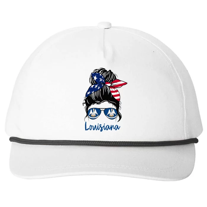 Louisiana Girl Louisiana Flag State Girlfriend Messy Bun Snapback Five-Panel Rope Hat