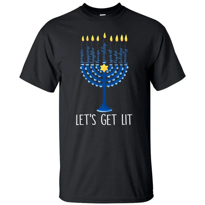 Lets Get Lit Happy Hanukkah Menorah Jewish Tall T-Shirt