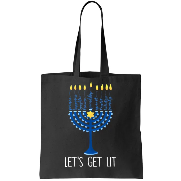 Lets Get Lit Happy Hanukkah Menorah Jewish Tote Bag