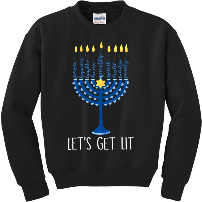 Lets Get Lit Happy Hanukkah Menorah Jewish Kids Sweatshirt