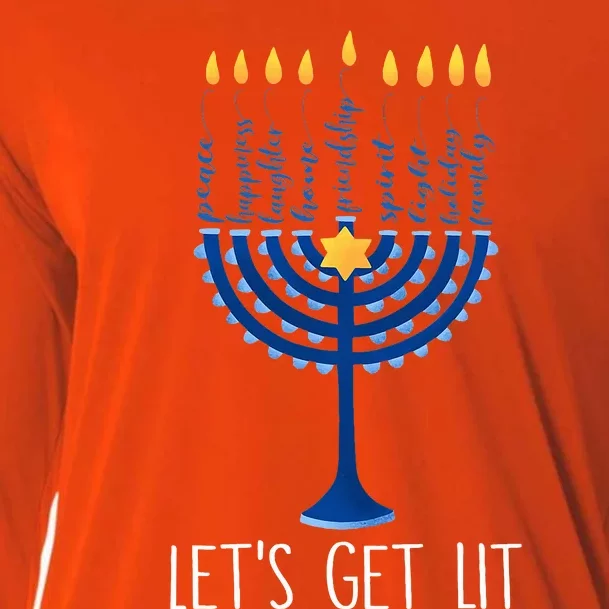 Lets Get Lit Happy Hanukkah Menorah Jewish Cooling Performance Long Sleeve Crew