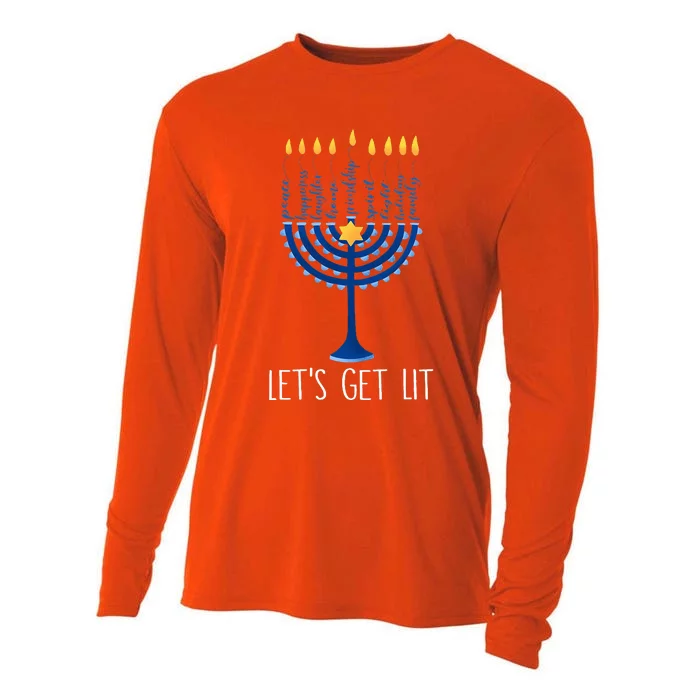 Lets Get Lit Happy Hanukkah Menorah Jewish Cooling Performance Long Sleeve Crew