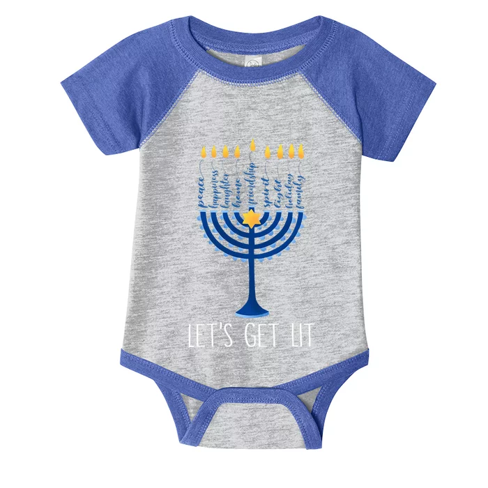 Lets Get Lit Happy Hanukkah Menorah Jewish Infant Baby Jersey Bodysuit