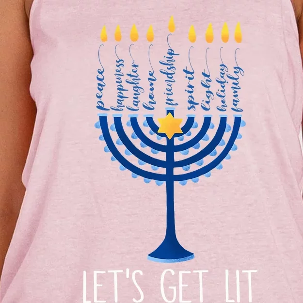 Lets Get Lit Happy Hanukkah Menorah Jewish Women's Knotted Racerback Tank