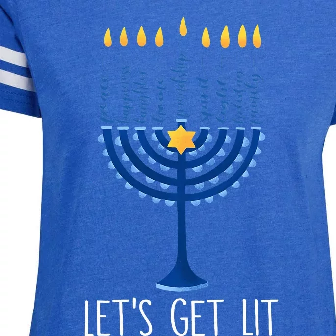 Lets Get Lit Happy Hanukkah Menorah Jewish Enza Ladies Jersey Football T-Shirt