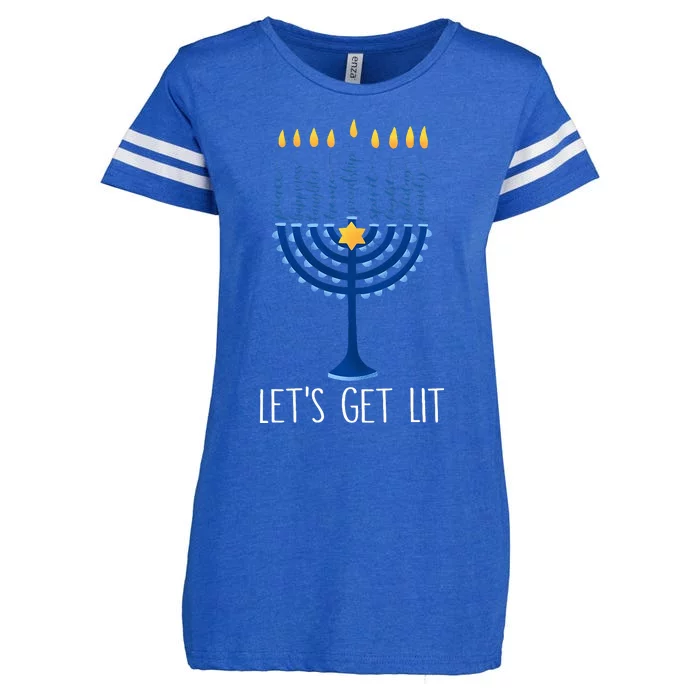 Lets Get Lit Happy Hanukkah Menorah Jewish Enza Ladies Jersey Football T-Shirt