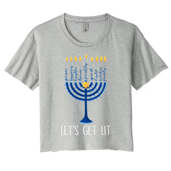 Lets Get Lit Happy Hanukkah Menorah Jewish Women's Crop Top Tee