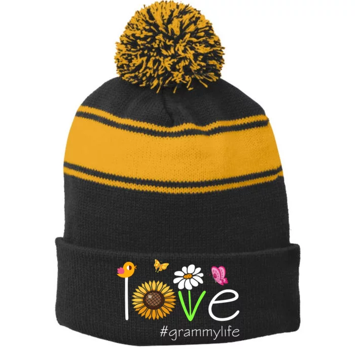 Love Grammy Life Cute Matching Family Stripe Pom Pom Beanie