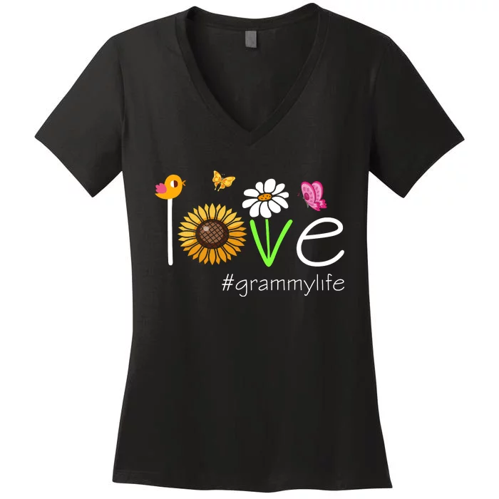 Love Grammy Life Cute Matching Family Women's V-Neck T-Shirt