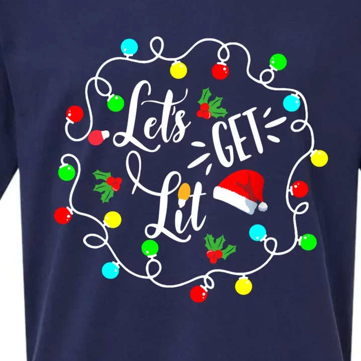 Let's Get Lit Funny Christmas Ing Lights Santa Matching Funny Gift Sueded Cloud Jersey T-Shirt