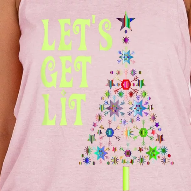 Let's Get Lit Funny Christmas Ing Great Gift Xmas Lights Gift Women's Knotted Racerback Tank