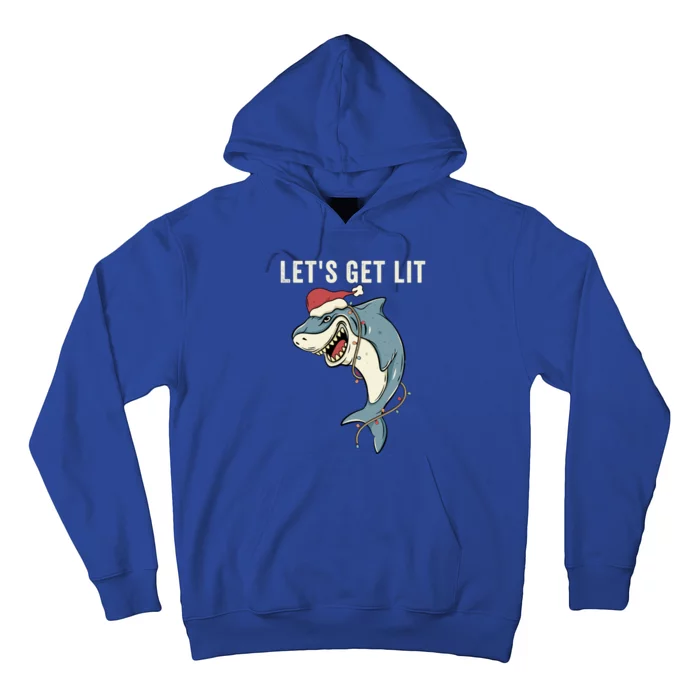 Let's Get Lit Christmas Lights Pun Funny Shark Santa Meme Gift Hoodie