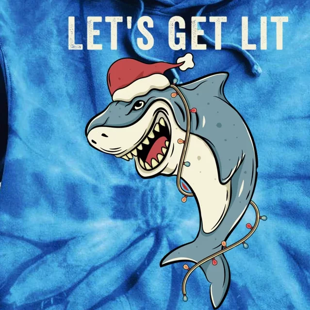 Let's Get Lit Christmas Lights Pun Funny Shark Santa Meme Gift Tie Dye Hoodie