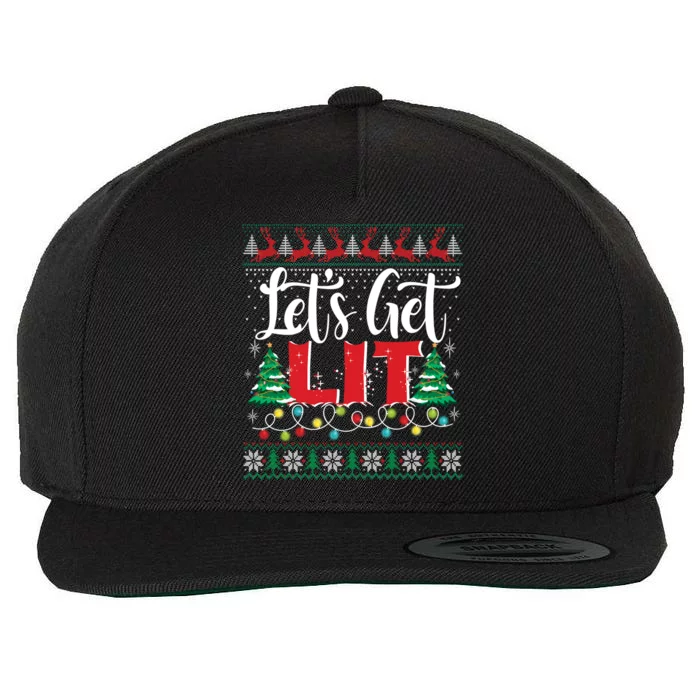 Lets Get Lit Christmas Lights Ugly Sweater Xmas Ing Gift Wool Snapback Cap