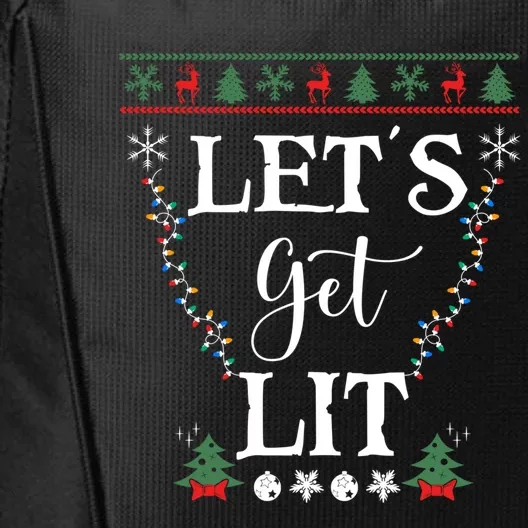 Let's Get Lit Funny Christmas Ing Xmas Lights Tree Tee Gift City Backpack