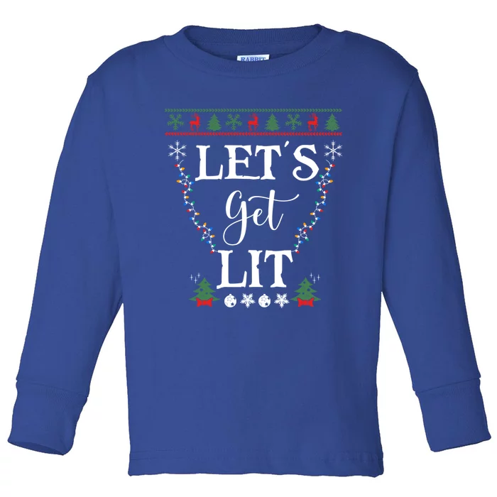 Let's Get Lit Funny Christmas Ing Xmas Lights Tree Tee Gift Toddler Long Sleeve Shirt