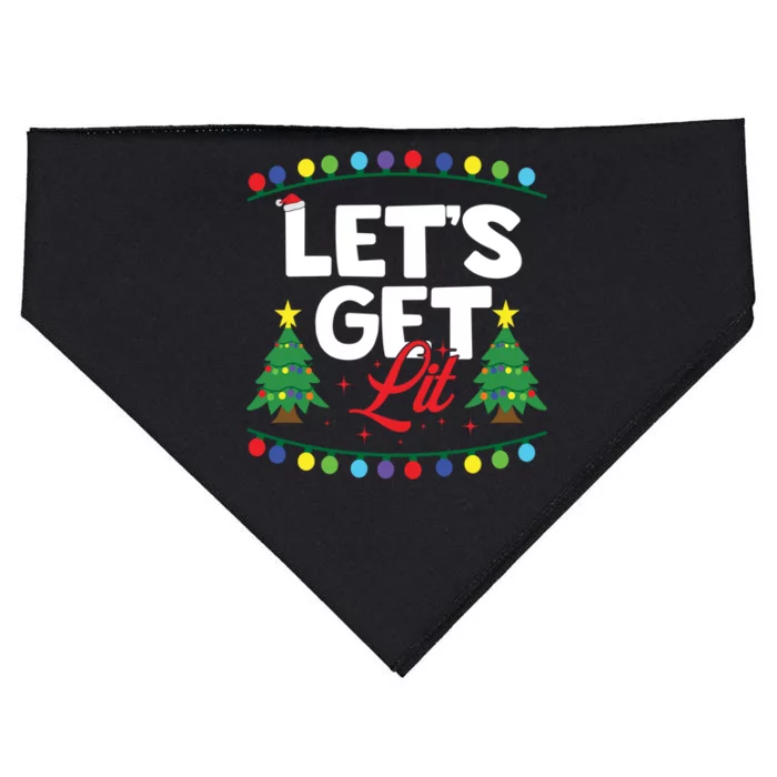 Lets Get Lit Funny Christmas Ing Xmas Tree Lover Gift USA-Made Doggie Bandana