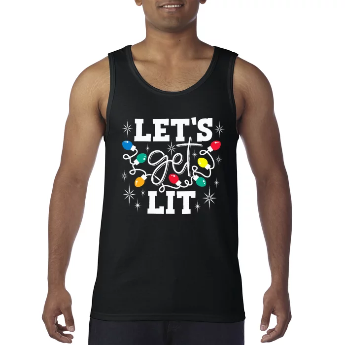 Let's Get Lit Drinking Santa Hat Christmas Lights Funny Tank Top