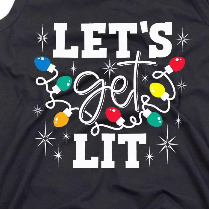 Let's Get Lit Drinking Santa Hat Christmas Lights Funny Tank Top