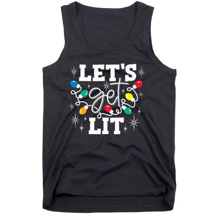 Let's Get Lit Drinking Santa Hat Christmas Lights Funny Tank Top