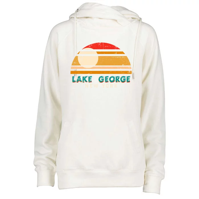 Lake George Ny Product Meaningful Gift Distressed Sunset Lake George Print Gift Womens Funnel Neck Pullover Hood