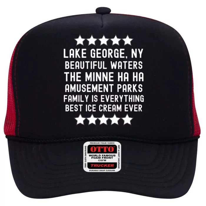 Lake George New York Beautiful Waters Amusement Parks Fun High Crown Mesh Trucker Hat