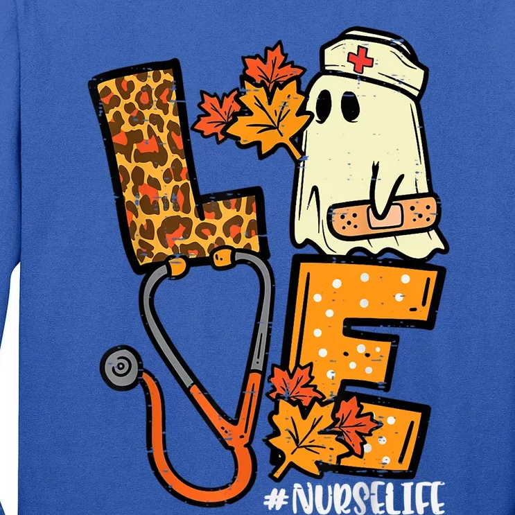 Leopard Ghost Nurse Halloween Costume Fall Scrub Top Great Gift Tall Long Sleeve T-Shirt