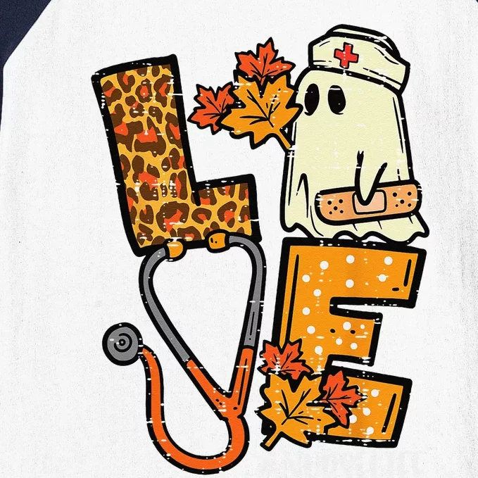 Leopard Ghost Nurse Halloween Costume Fall Scrub Top Funny Baseball Sleeve Shirt