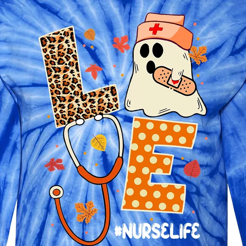 Love Ghost Nurse Life Halloween Costume Fall Scrub Top Meaningful Gift Tie-Dye Long Sleeve Shirt