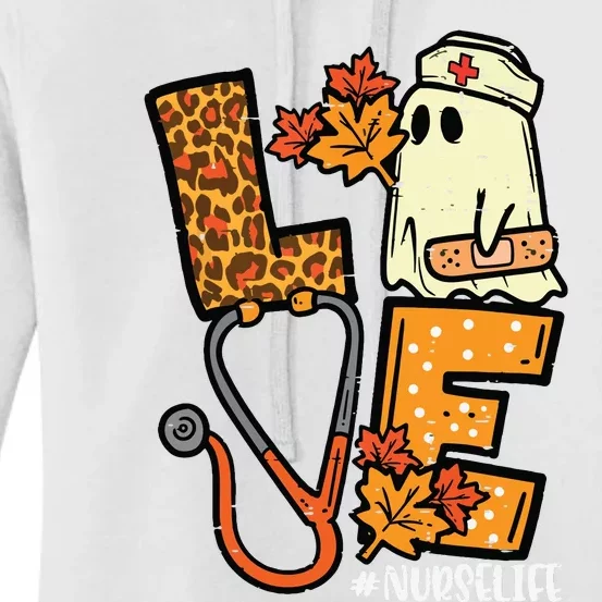 Leopard Ghost Nurse Halloween Costume Fall Scrub Top Women Women's Pullover Hoodie