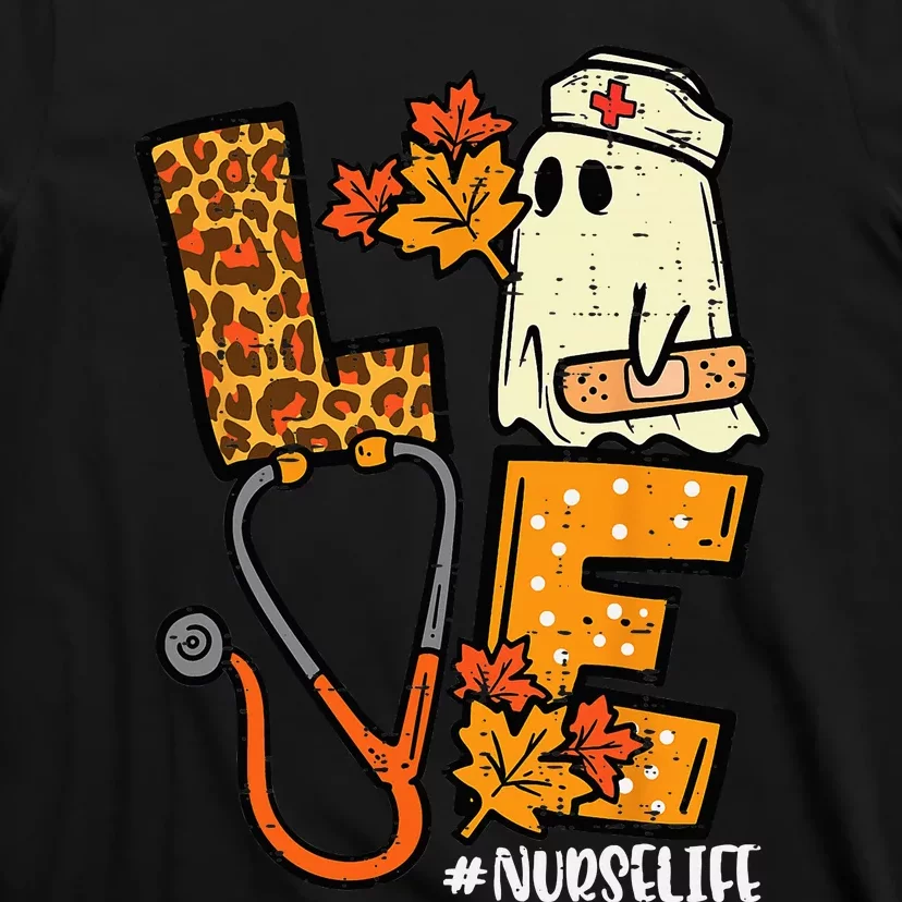 Leopard Ghost Nurse Halloween Outfit Autumn T-Shirt