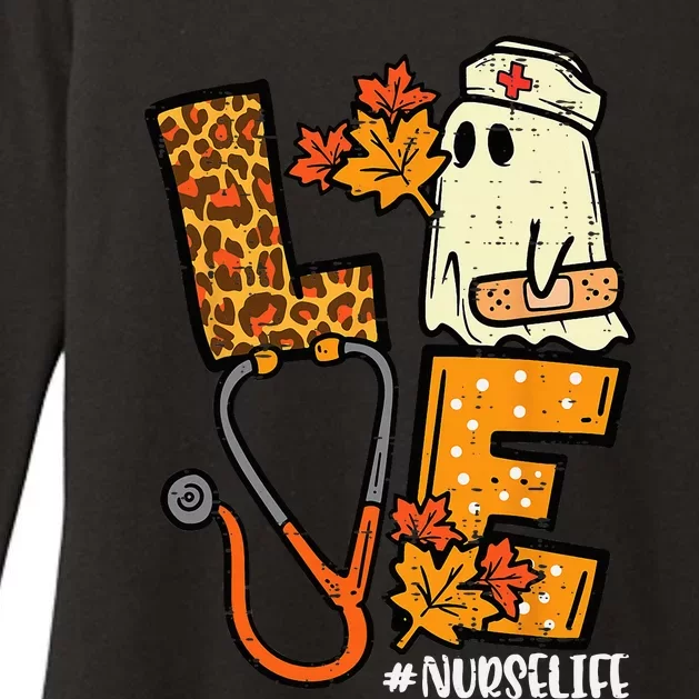 Leopard Ghost Nurse Halloween Outfit Autumn Womens CVC Long Sleeve Shirt