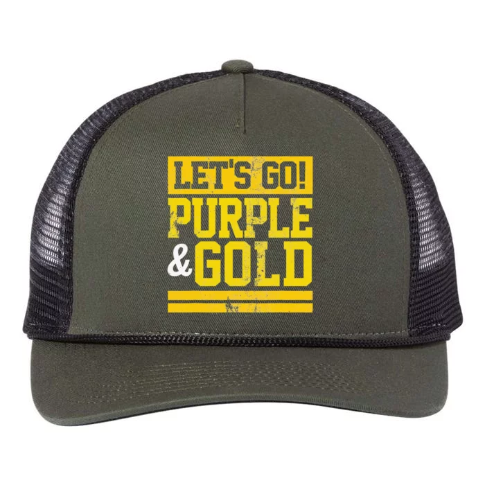 Let's Go Purple & Gold Team Favorite Colors Vintage Game Day Retro Rope Trucker Hat Cap