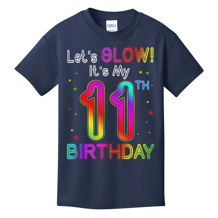 Lets Glow Party Birthday Its My 11th Birthday 11 Years Old Kids T-Shirt