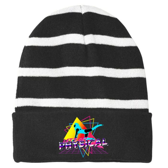 LetS Get Physical Workout Gym Totally Retro 80S Striped Beanie with Solid Band