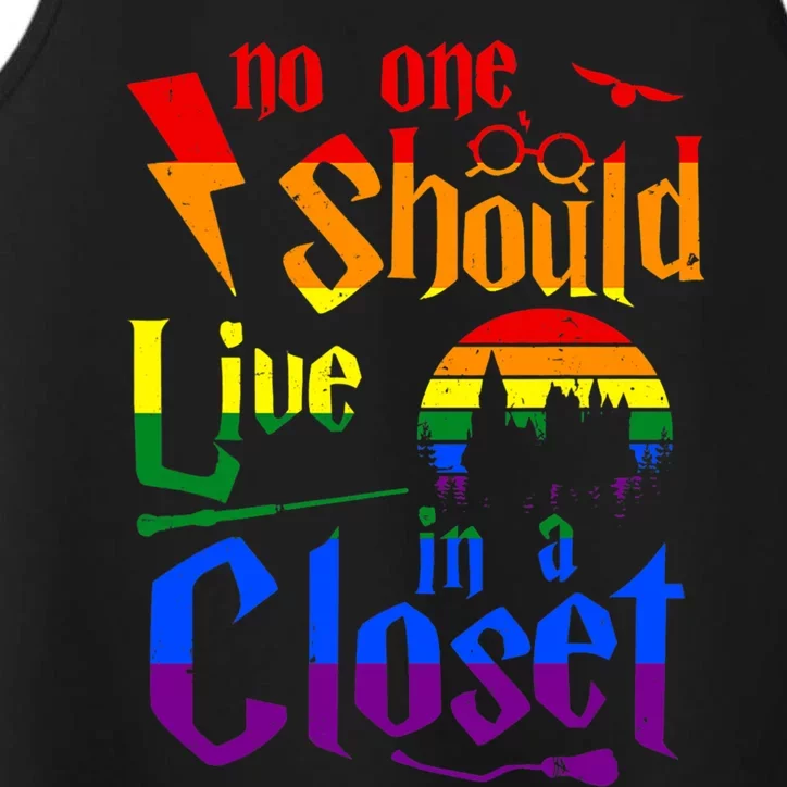 Lgbt Gay Pride Rainbow No One Should Live In A Closet Gift Performance Tank