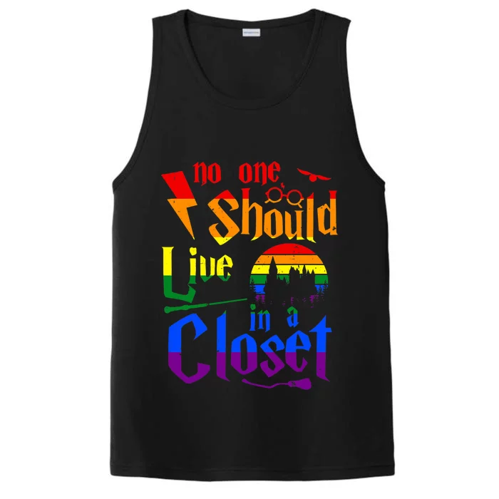 Lgbt Gay Pride Rainbow No One Should Live In A Closet Gift Performance Tank