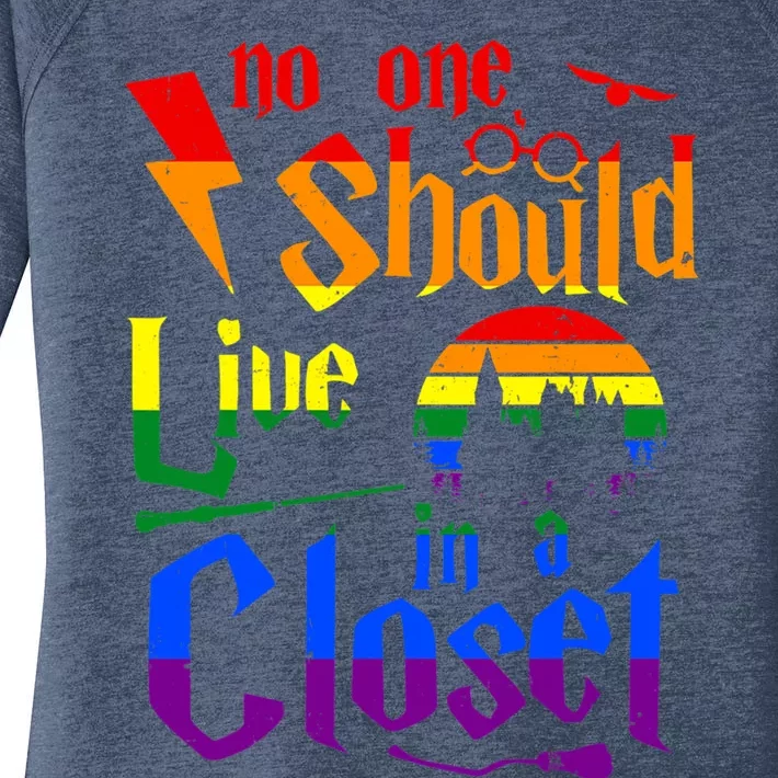 Lgbt Gay Pride Rainbow No One Should Live In A Closet Gift Women's Perfect Tri Tunic Long Sleeve Shirt