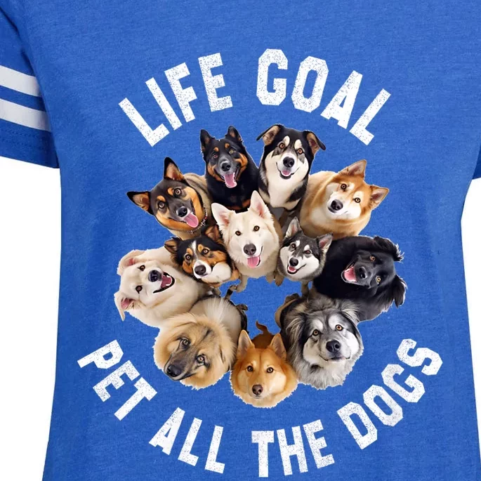 Life Goal Pet All The Dogs Funny Dog Lover Enza Ladies Jersey Football T-Shirt